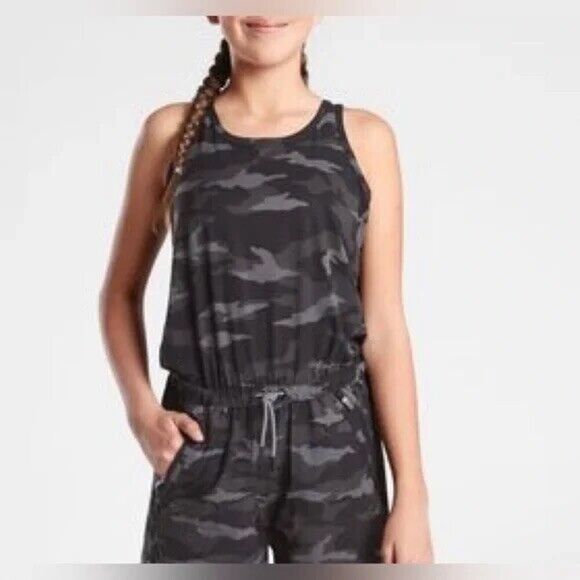 Athleta Girl On The Go Romper Girls Size XXL 16 Black Gray Camouflage Sleeveless - Picture 1 of 7